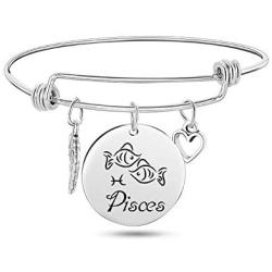 TOOPNK Zodiac Bangle Bracelet for Women Silver Constellation Bracelet Stainless Steel Expandable Wire Bracelet Birthday Gifts for Women Girls