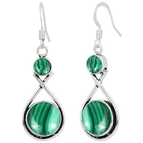 Natural Malachite Earrings for Women Mom Wife 925 Silver Overlay handmade Dangle Earrings