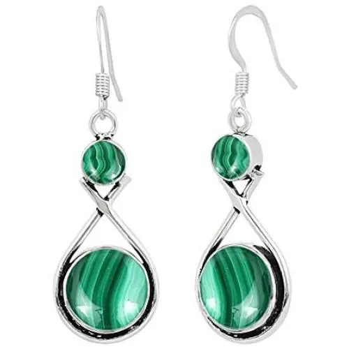 Natural Malachite Earrings for Women Mom Wife 925 Silver Overlay handmade Dangle Earrings