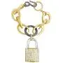 Steve Madden Womens Polished Rhinestone Lock Design Charm Link Tri-Tone Bracelet Steve Madden Womens Polished Rhinestone Lock Design Charm Link Tri-Tone Bracelet