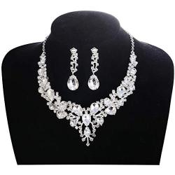 LOYALLOOK Crystal Bridal Jewelry Set for Women Rhinestone Necklace Earrings Bracelet Wedding Bridesmaid Gifts fit with Wedding Dress