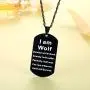 Wolf Pendant Necklace for Men, Inspirational I am Wolf Spirit Dog Tag Strength Jewelry for Tenn Boy Men 2-sided Black