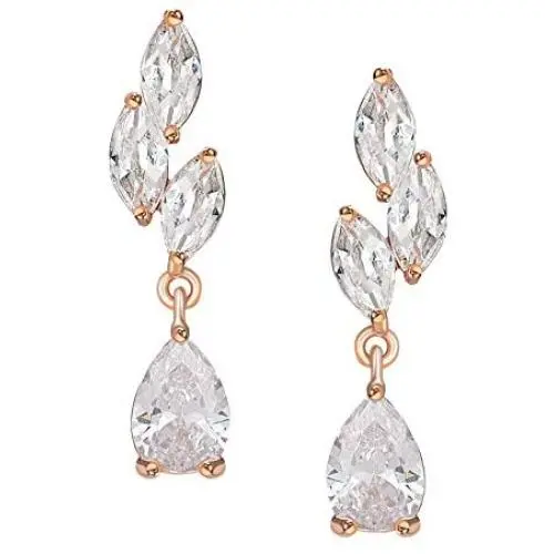 SWEETV Crystal Wedding Bridal Earrings for Women Brides, Wedding Bridesmaid Jewelry Gift, Cubic Zirconia Drop Earrings for Prom Pageant or Daily Wear