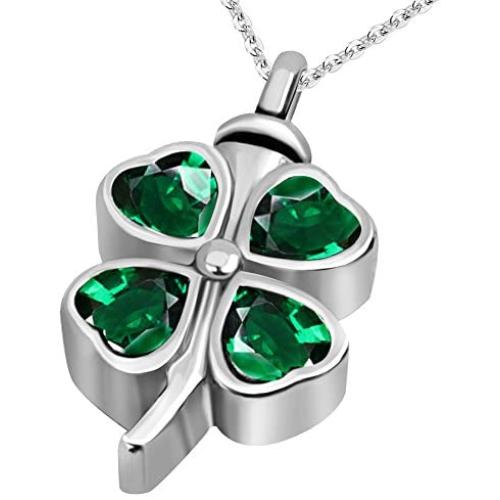 JMQJewelry Lucky Clover Cremation Urn Necklace for Ashes Memorial Keepsake Pendant