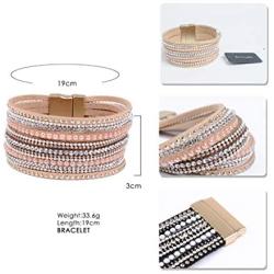 Artilady Leather Wrap Bracelet for Women - Handmade Clasp Bangle Bracelet with Pearl Druzy Crystal Wristbands Jewelry Gift for Sisters, Teen Girls and Mother