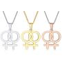 Ropman 2 Pcs Gay & Lesbian Rainbow LGBT Pride Women Gold & Silver, Rose Gold Stainless Steel Pendant Necklace for Couples,