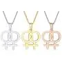 Ropman 2 Pcs Gay & Lesbian Rainbow LGBT Pride Women Gold & Silver, Rose Gold Stainless Steel Pendant Necklace for Couples,