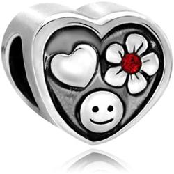 LovelyJewelry Cute Smile Flower Heart Charms Love Red Synthetic Crystal Beads for Bracelets