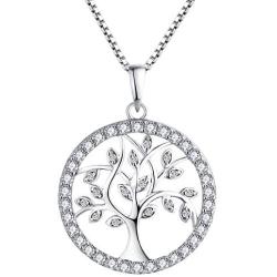 YL Tree Necklace 925 Sterling Silver Created Emerald/Sapphire/Garnet/Amethyst/Zirconia Pendant Round Halo Family Life of Jewelry