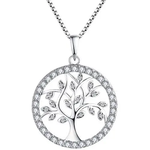 YL Tree Necklace 925 Sterling Silver Created Emerald/Sapphire/Garnet/Amethyst/Zirconia Pendant Round Halo Family Life of Jewelry