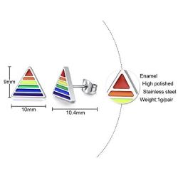 PJ Gay Pride Lesbian Equality Triangle Rainbow Stud Earrings in Stainless Steel