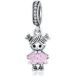 Pink Enamel Girl CZ Dangle Charms Pearl Charm fit Charms Bracelet Necklaces Jewelry Birthday Gifts