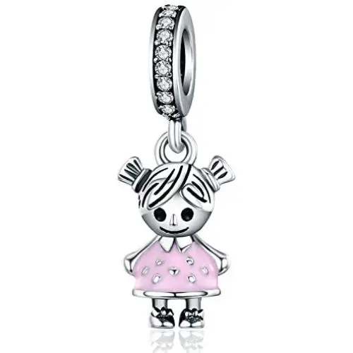 Pink Enamel Girl CZ Dangle Charms Pearl Charm fit Charms Bracelet Necklaces Jewelry Birthday Gifts Pink Enamel Girl CZ Dangle Charms Pearl Charm fit Charms Bracelet Necklaces Jewelry Birthday Gifts