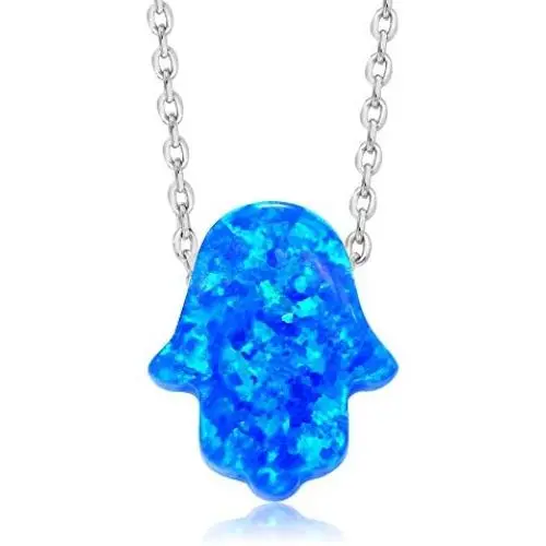 Gem Stone King Unisex 925 Sterling Silver 8MM Created Blue Opal Hand Of Hamsa Pendant with 18 Inch Silver Chain Gem Stone King Unisex 925 Sterling Silver 8MM Created Blue Opal Hand Of Hamsa Pendant with 18 Inch Silver Chain