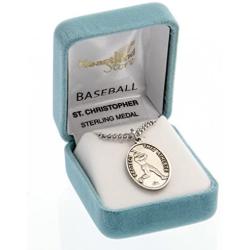 Heartland Mens Sterling Silver Oval Saint Christopher Baseball Medal + USA Made + Chain Choice