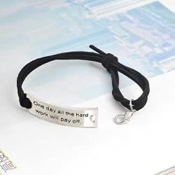 Luvalti “One Day All The Hard Work Will Pay Off” Pendant Leather Bracelet - Friends Family Jewelry Gift - 10’’