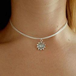 Jovono White Boho Necklace Sun Pendant Jewelry Chain for Women and Girls (Silver)