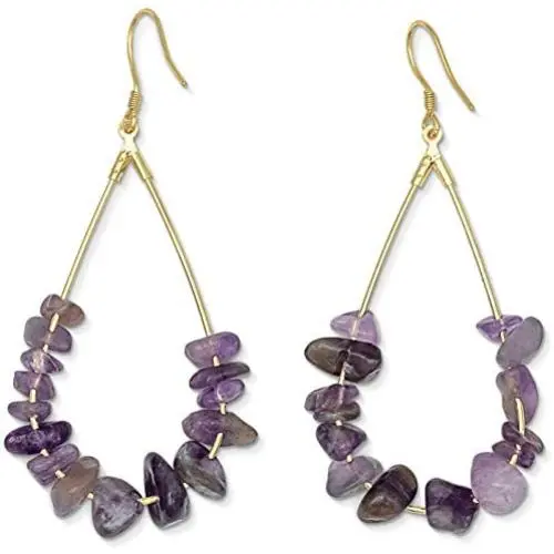 Purple Earrings Spring Amethyst Earrings | 14k Gold Dipped Purple Teardrop Earrings For Women | Hypoallergenic Gold Earrings Nickel Free Earrings For Women | Dainty Earrings For Your Complete Boho Look