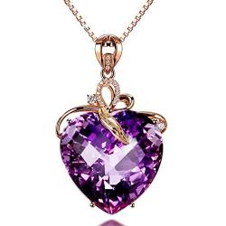 Elegant Heart Shaped Amethyst Pendant Necklace, AILUOR Luxury Fashion18K Rose Gold Love Heart Natural Purple Crystal Jewelry - Great Birthday Anniversary Mothers Day Wedding Gift