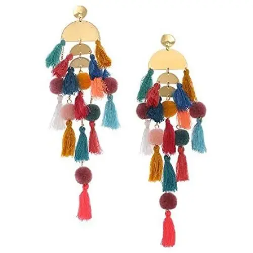 Bohemian Long Beaded Tassel Drop Dangle Earrings Handmade Boho Fringe Statement Earrings Pom Ball Chandelier Beach Wedding Bridal Jewelry for Women Girls Gifts Bohemian Long Beaded Tassel Drop Dangle Earrings Handmade Boho Fringe Statement Earrings Pom Ball Chandelier Beach Wedding Bridal Jewelry for Women Girls Gifts