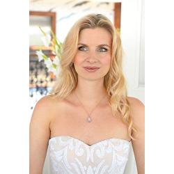 Mariell CZ Bridal Necklace Pendant with Pave Frame Halo and Pear-Shaped Teardrop 14K Rose Gold Plating