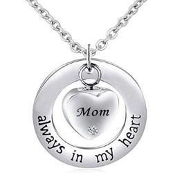 CharmSStory Mom/Dad/Grandma Cremation Jewelry for Ashes ~ Always in My Heart ~ Memorial Keepsake Necklace Pendant