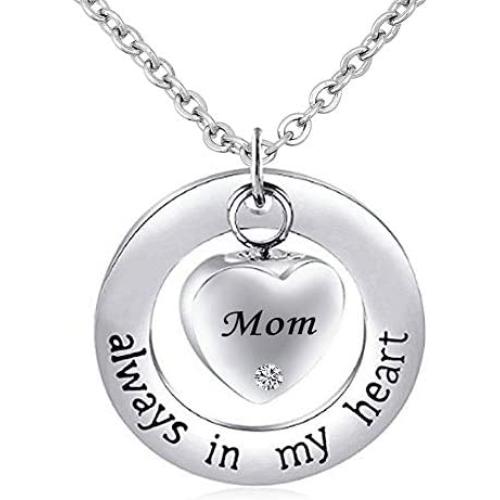 CharmSStory Mom/Dad/Grandma Cremation Jewelry for Ashes ~ Always in My Heart ~ Memorial Keepsake Necklace Pendant