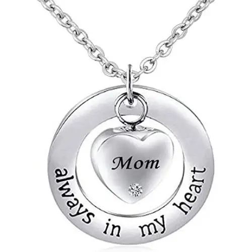 CharmSStory Mom/Dad/Grandma Cremation Jewelry for Ashes ~ Always in My Heart ~ Memorial Keepsake Necklace Pendant CharmSStory Mom/Dad/Grandma Cremation Jewelry for Ashes ~ Always in My Heart ~ Memorial Keepsake Necklace Pendant