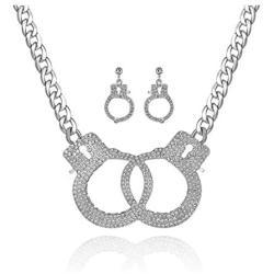 Qiji Womens Georgous Statement Rhinestone Handcuff Jewelry Set Punk Rock Crystal Handcuff Necklace Handcuff Stud Earrings Night Club Dangle Earrings Costume Party Jewelry