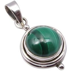SilverStarJewel Sterling Silver Green Malachite Pendant 2.5 cm 2.8 Grams Wedding Jewelry