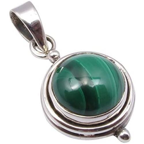 SilverStarJewel Sterling Silver Green Malachite Pendant 2.5 cm 2.8 Grams Wedding Jewelry