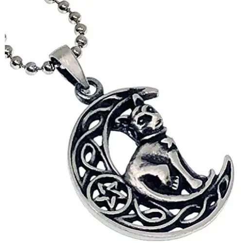 OhDeal4U Cat Jewelry Celtic Crescent Moon Star Pentacle Pentagram Magic Wiccan Wicca Pagan Witch Protection Amulet Mens Womens Pewter Pendant Charm Necklace for Men Women Girls Silver Ball Chain OhDeal4U Cat Jewelry Celtic Crescent Moon Star Pentacle Pentagram Magic Wiccan Wicca Pagan Witch Protection Amulet Mens Womens Pewter Pendant Charm Necklace for Men Women Girls Silver Ball Chain