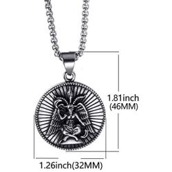 Elfasio Men Stainless Steel Pendant Necklace Baphomet Goat Satanic Satan Leviathan Cross Demon Devil Lucifer Sulfur Both Sided Pendants Chain