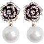 Designer imitation pearl camellia charm dangle earrings for women