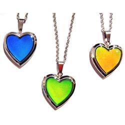 Glitter Heart Locket Mood Pendant on Silvertone Chain Necklace Color-Changing thermochromic