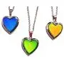 Glitter Heart Locket Mood Pendant on Silvertone Chain Necklace Color-Changing thermochromic