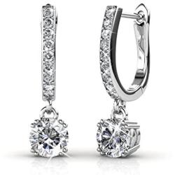 Cate & Chloe McKenzie 18k White Gold Dangling Earrings with Swarovski Crystals, Solitaire Crystal Dangle Earrings, Best Silver Drop Earrings for Women, Channel Set Drop Horseshoe