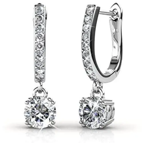 Cate & Chloe McKenzie 18k White Gold Dangling Earrings with Swarovski Crystals, Solitaire Crystal Dangle Earrings, Best Silver Drop Earrings for Women, Channel Set Drop Horseshoe Cate & Chloe McKenzie 18k White Gold Dangling Earrings with Swarovski Crystals, Solitaire Crystal Dangle Earrings, Best Silver Drop Earrings for Women, Channel Set Drop Horseshoe