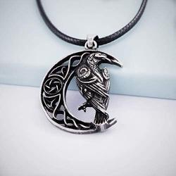 HAQUIL Raven Necklace - Viking Celtic Wiccan Crow Raven Pendant - PU Leather Cord