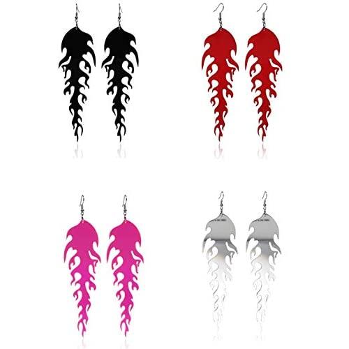 4 Pairs Acrylic Flame Dangle Earrings Set Dainty Multicolor Earrings Punk Rock Hip Hop Earrings for Women Girls Jewelry