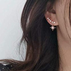 Cathercing Gold Ear Jackets for Women Girls Minimalist Crystal Star Earrings Studs Simple Hypoallergenic Earrings Lightweight Earrings Modern Jewelry Daily for Gift (gold)