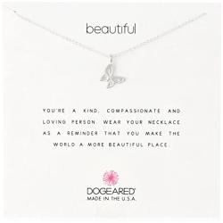 Dogeared Reminders- ''Beautiful'' Sterling Silver Butterfly Charm Necklace, 16''+2'' Extender