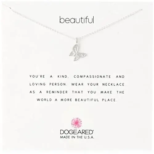 Dogeared Reminders- ''Beautiful'' Sterling Silver Butterfly Charm Necklace, 16''+2'' Extender