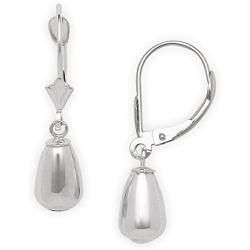 Jewelryweb Solid 14k Yellow or White Gold Polished Tear-Drop Leverback Earrings for women and girls