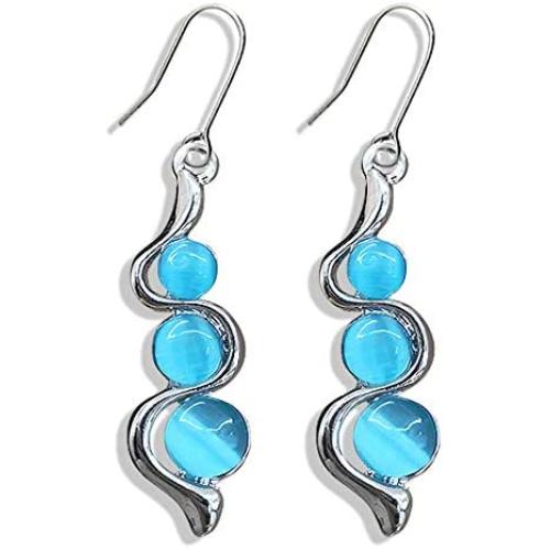 Fashion Beaded Earrings Resin Stone Blue Moonstone Dangle Long Jewelry Charm Silver Color Twist Hook Earring For Women