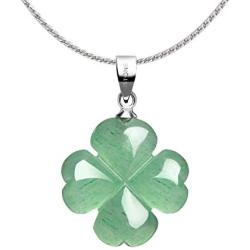 iSTONE Four Leaf Clover Pendant Necklace Green Aventurine Gemstone Pendant Necklace 18'' (Green Aventurine)