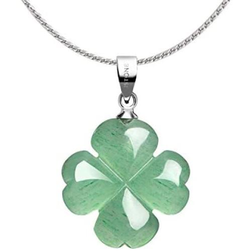 iSTONE Four Leaf Clover Pendant Necklace Green Aventurine Gemstone Pendant Necklace 18'' (Green Aventurine)