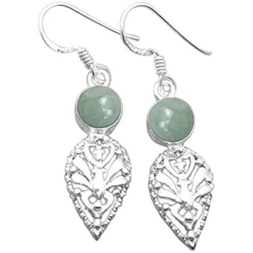 2.85ct, Genuine Aquamarine & 925 Silver Plated Dangle Earrings Made By Sterling Silver Jewelry