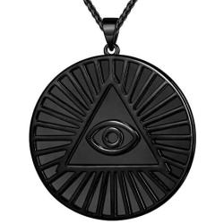 beautlace Evil Eyes Triangle Necklace Silver/18K Gold/Black Gun Plated Round Coin Pendant Jewelry Gifts for Men and Women KP0140