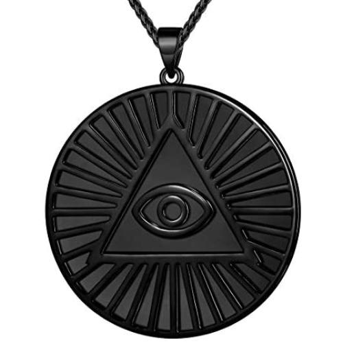 beautlace Evil Eyes Triangle Necklace Silver/18K Gold/Black Gun Plated Round Coin Pendant Jewelry Gifts for Men and Women KP0140